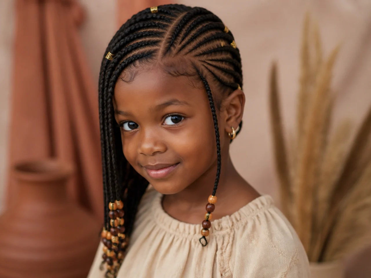 Child's Fulani braids with a side parting