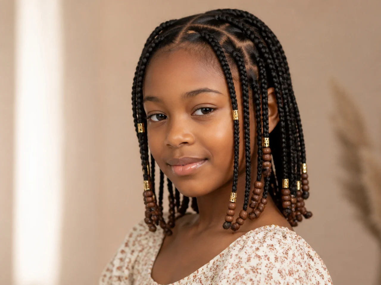 Older child wearing shoulder-length medium Fulani braids