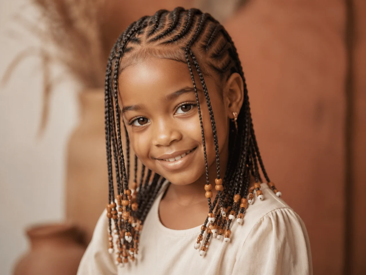 Child's Fulani braids with curved front cornrows