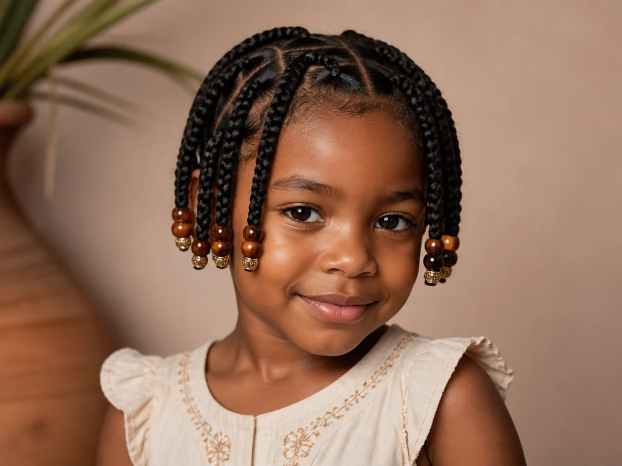 Child wearing very short jumbo Fulani braids at ear length