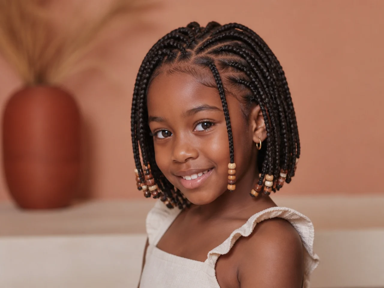 Child wearing chin-length Fulani bob braids