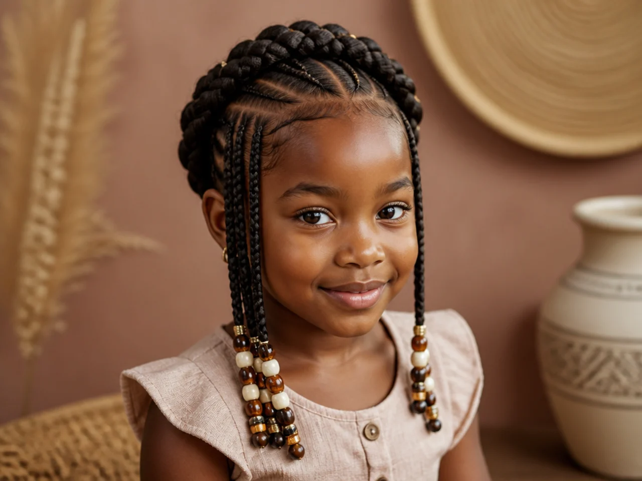 Child's Fulani braids with a braided crown around the head
