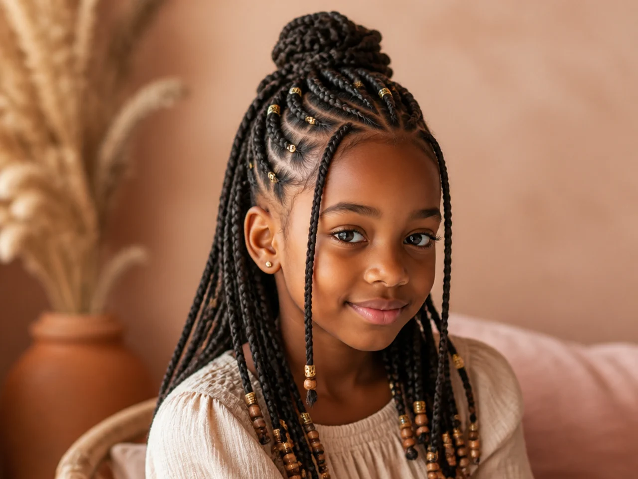 Child's Fulani braids worn half up