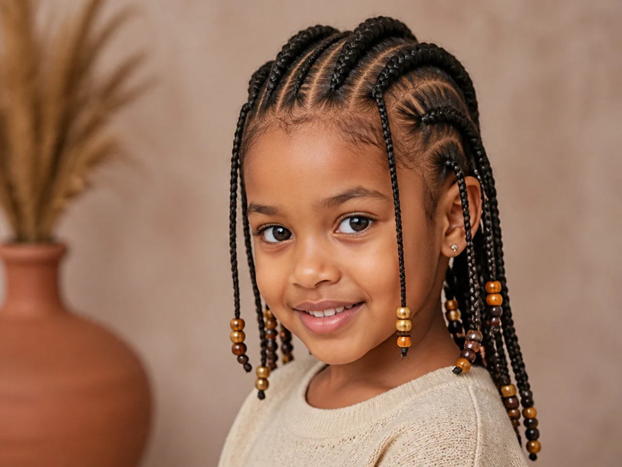 Child's Fulani braids with three front cornrows
