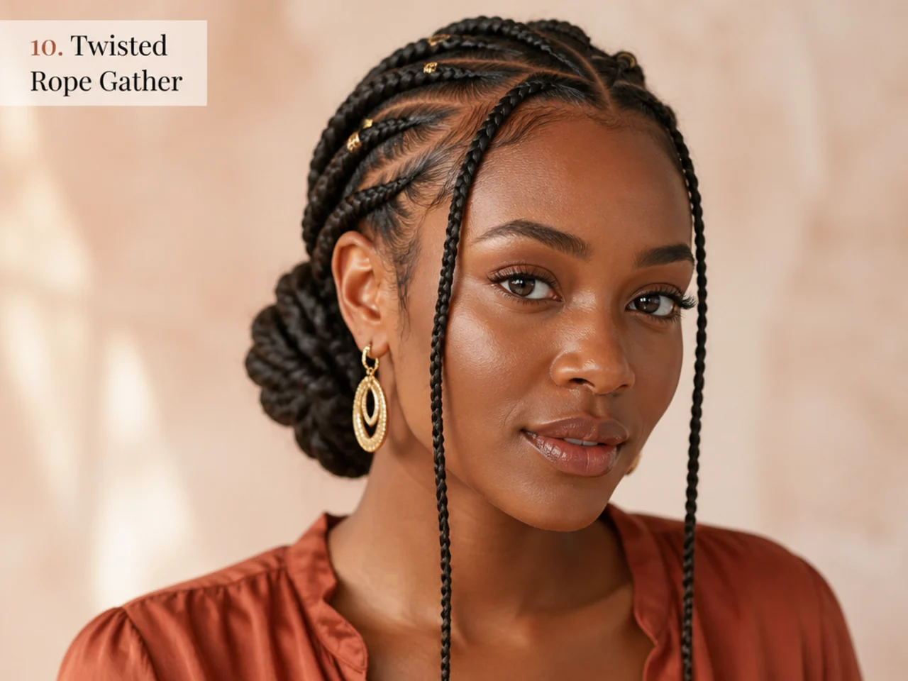 Fulani braids twisted into a rope and secured low