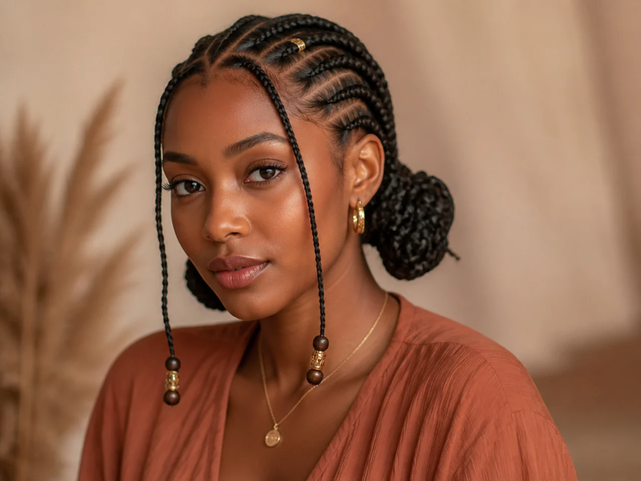 Fulani braids in two low bunches