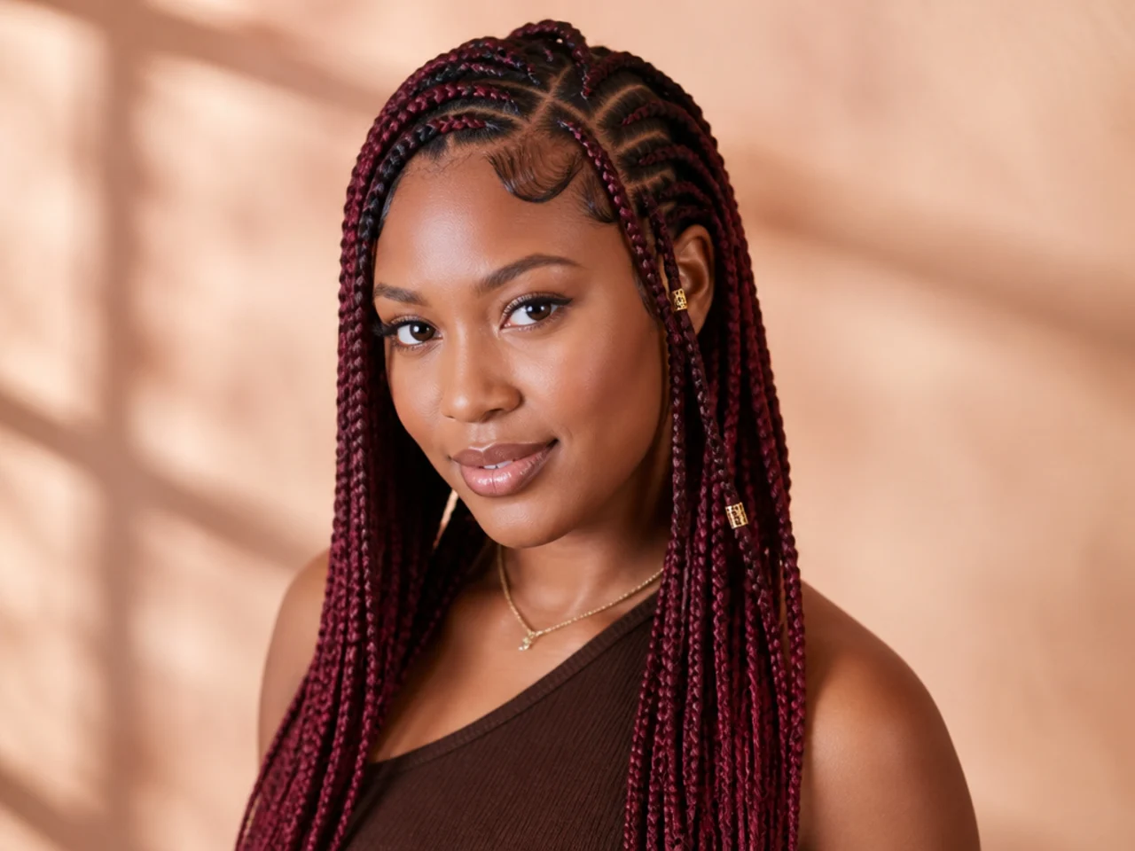 Fulani braids in a deep burgundy shade