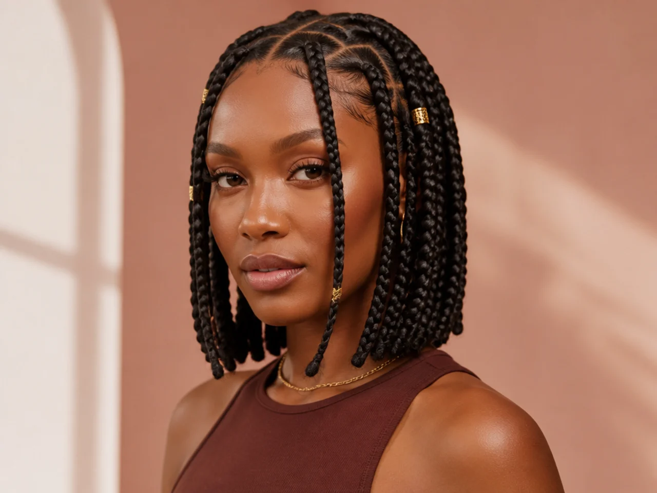 Jumbo knotless Fulani braids cut into a blunt bob