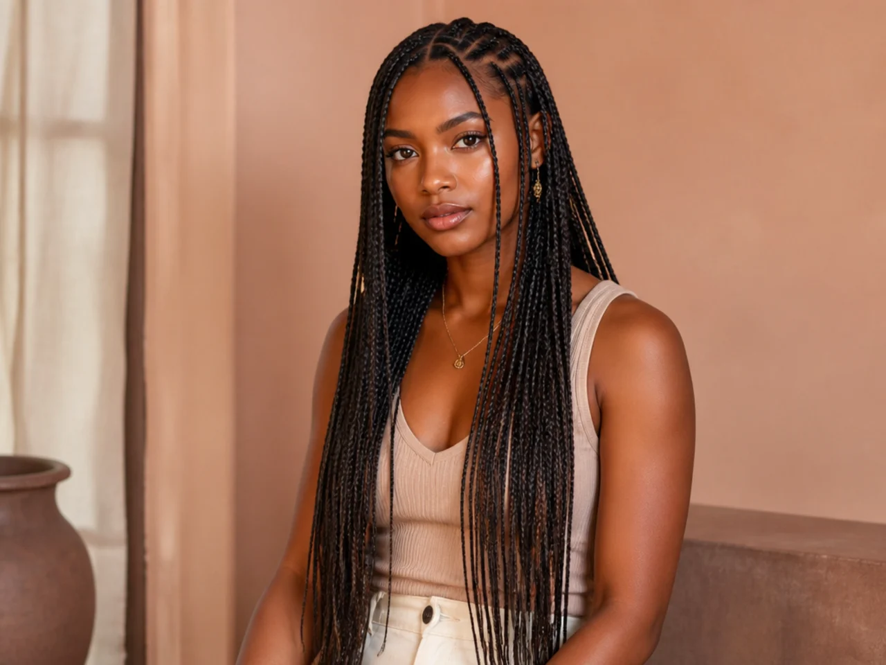 Small knotless Fulani braids falling to the waist