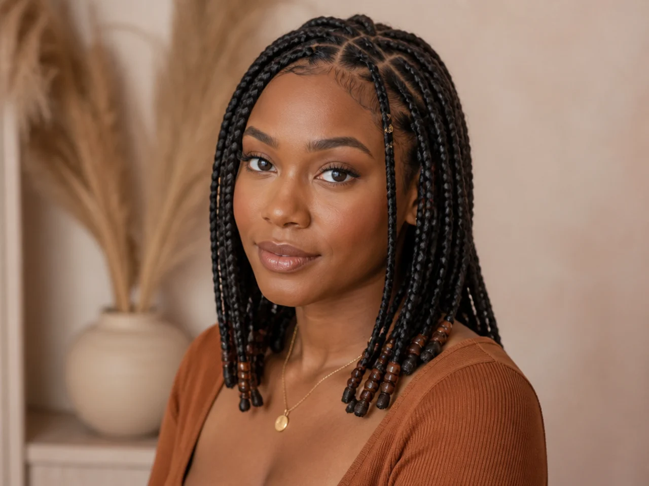 Shoulder-length knotless Fulani braids, the configuration worn most often