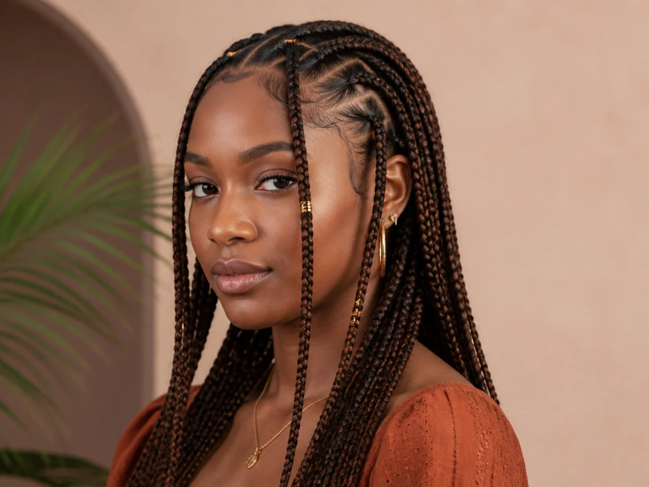 Knotless Fulani braids showing the flat, tension-free start of each braid at the scalp