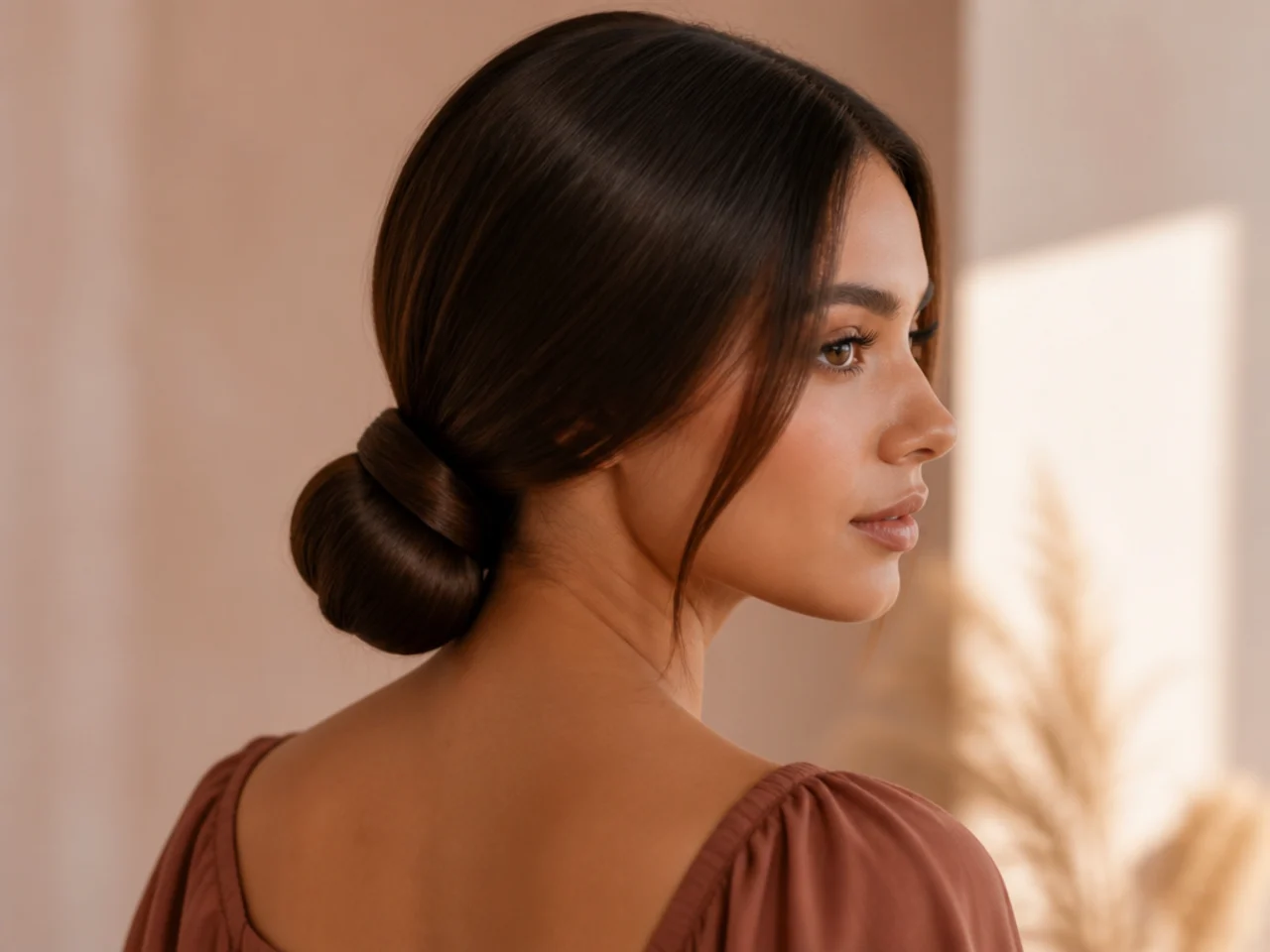 A low bun with the tie wrapped