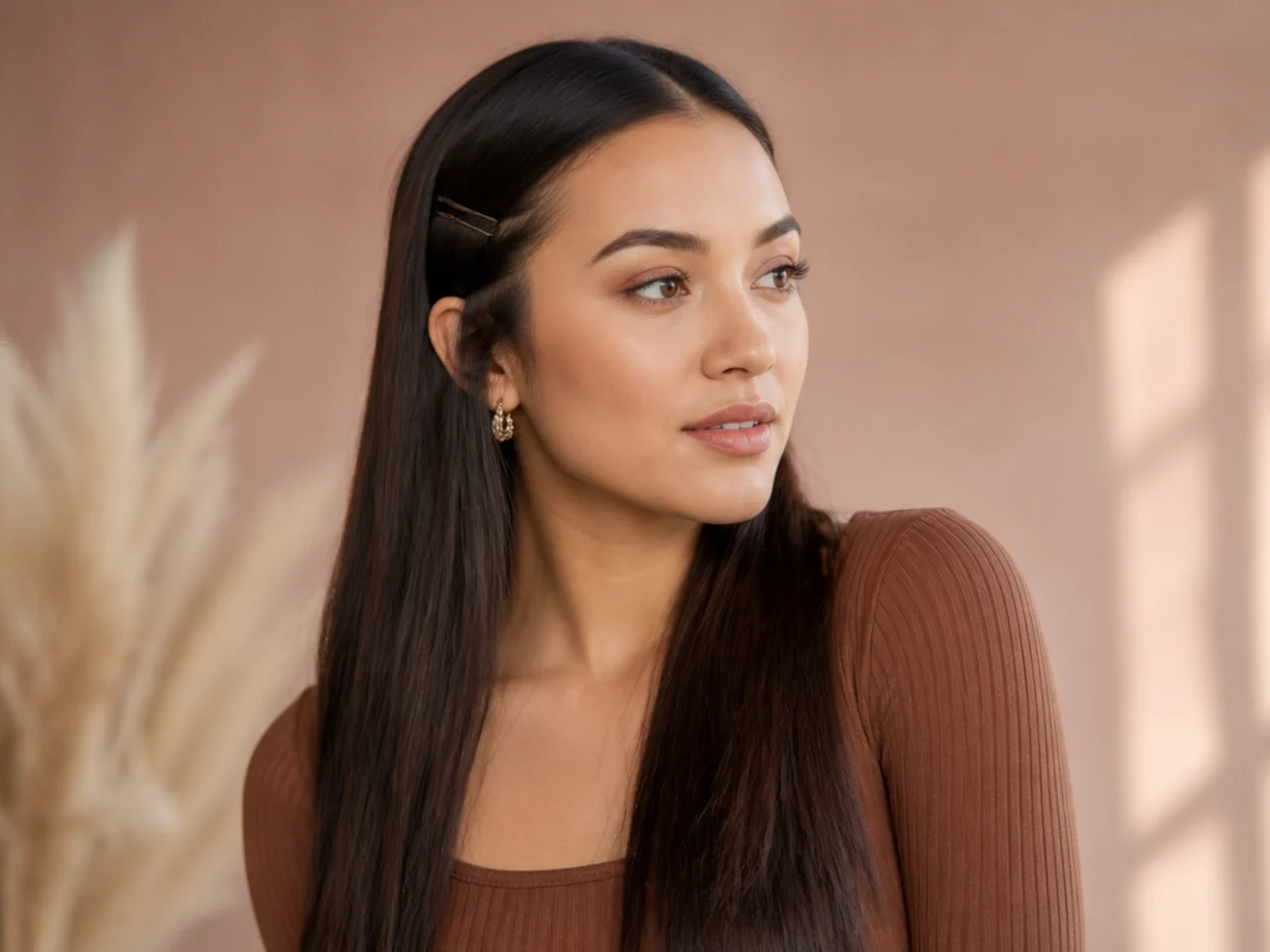 Straight hair with two pinned sides
