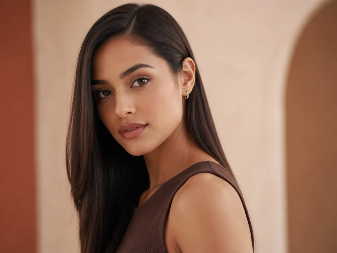 Straight hair tucked behind one ear