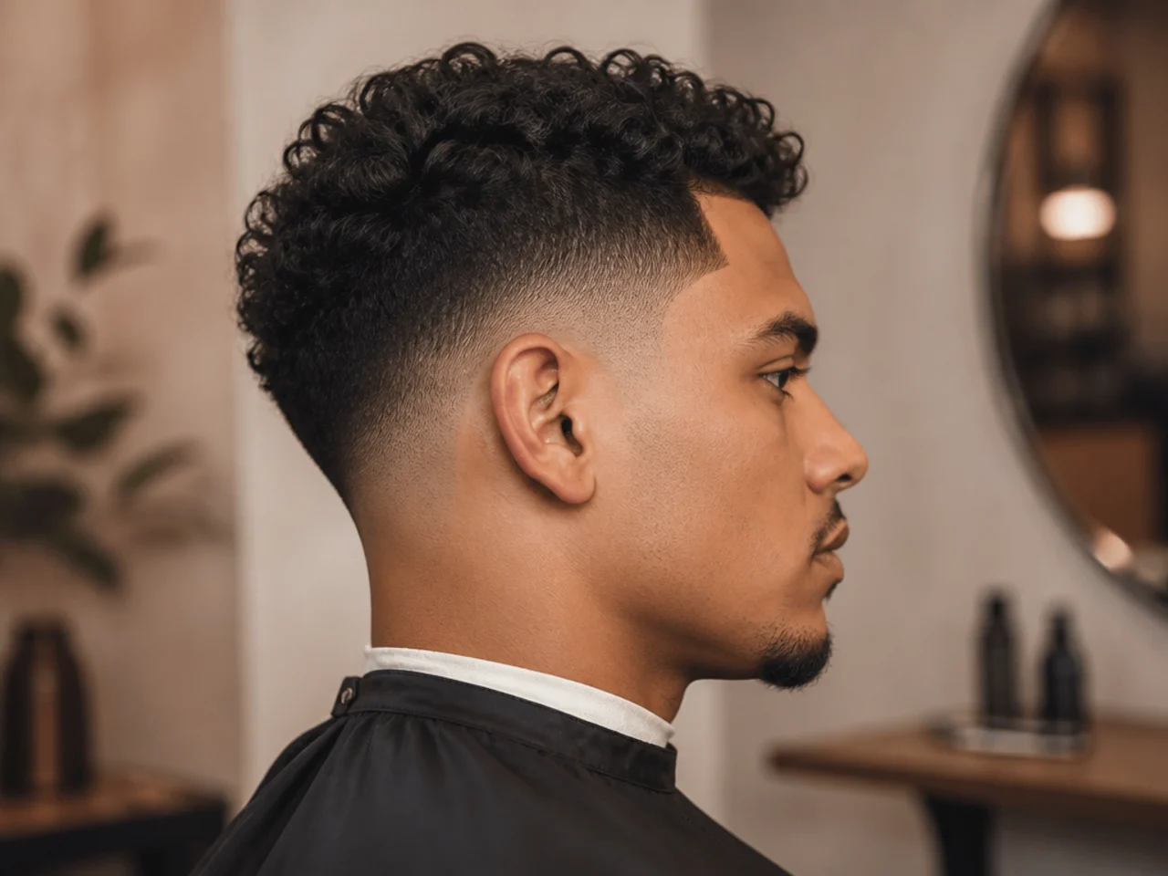 Back of the head showing a razor-clean nape line under a shirt collar on a fresh skin fade