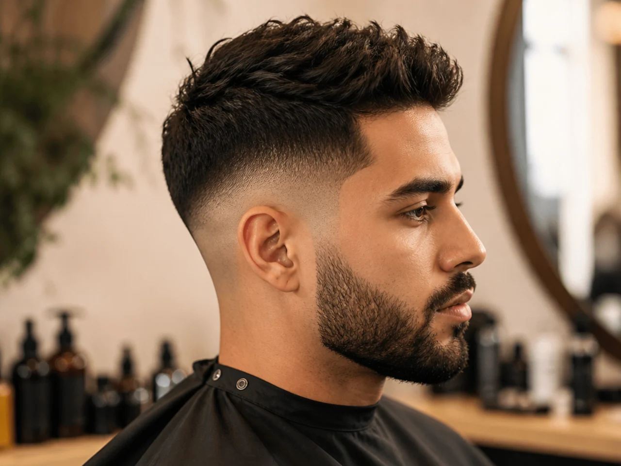 Flat lay of a matte clay tub, shine pomade, and a wide-tooth comb on a warm neutral surface