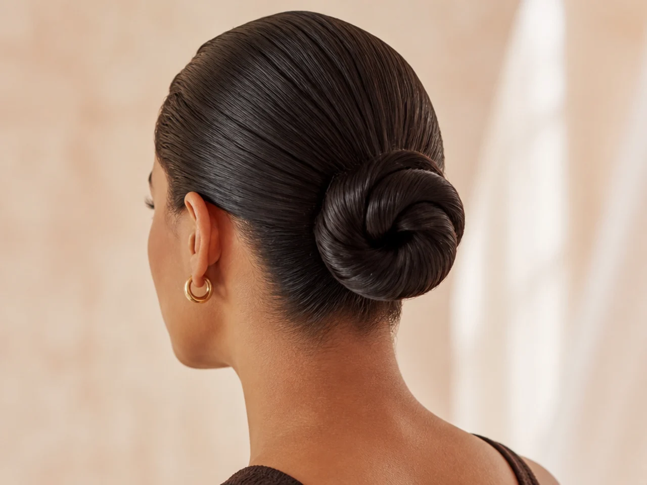 A sleek bun on freshly washed hair