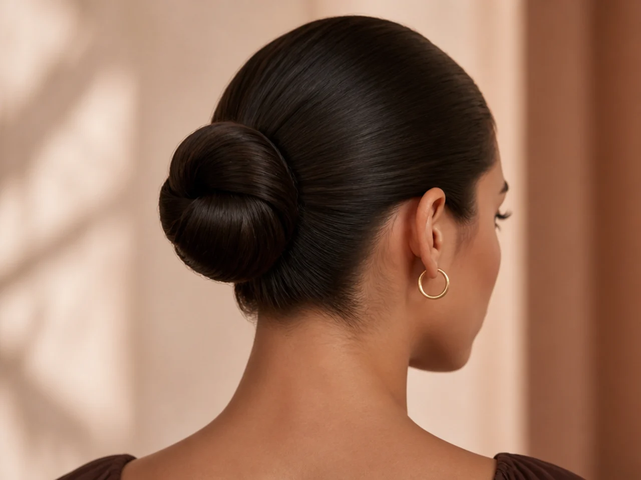A sleek bun on thick hair