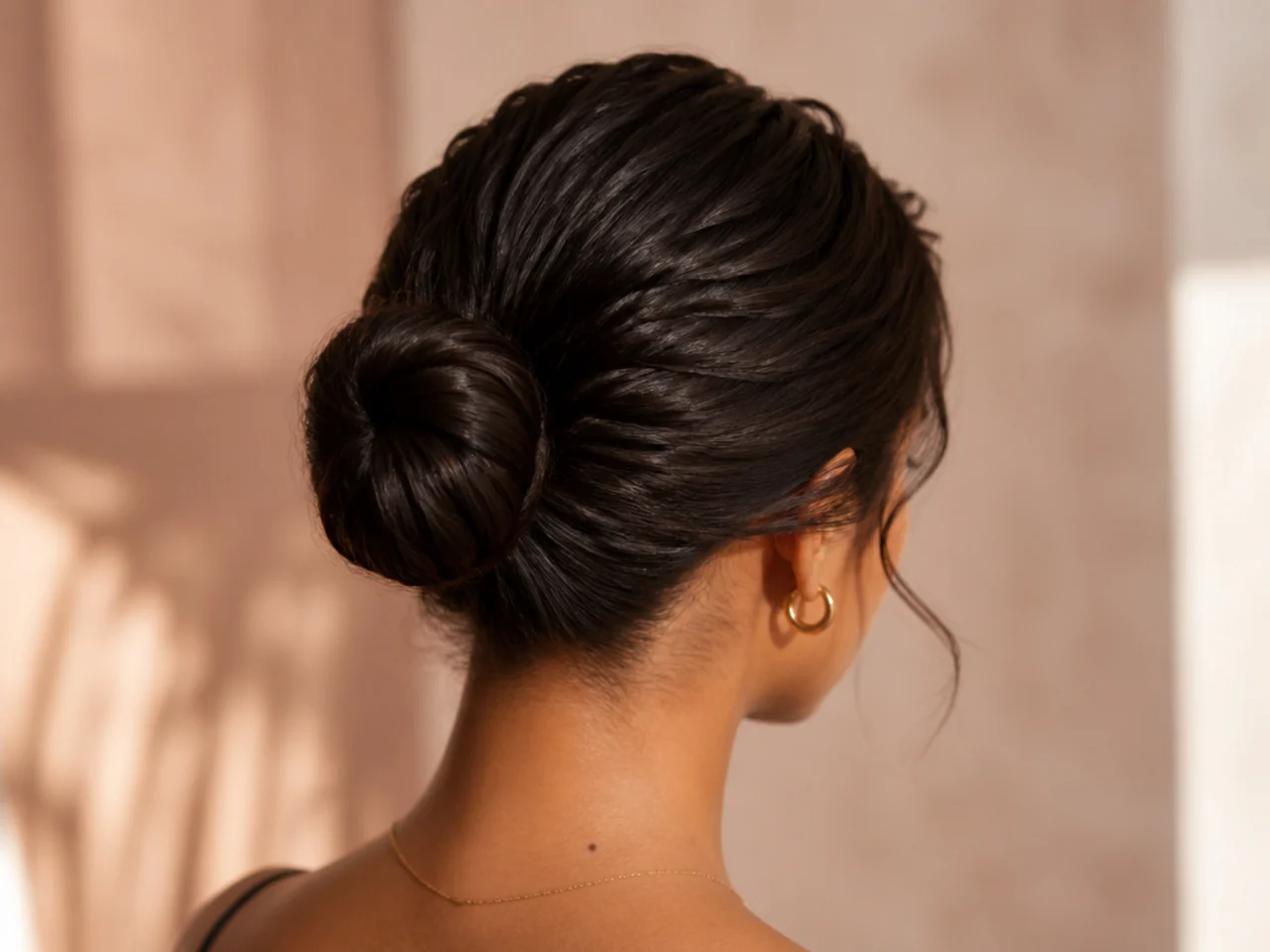 A sleek bun on wavy hair