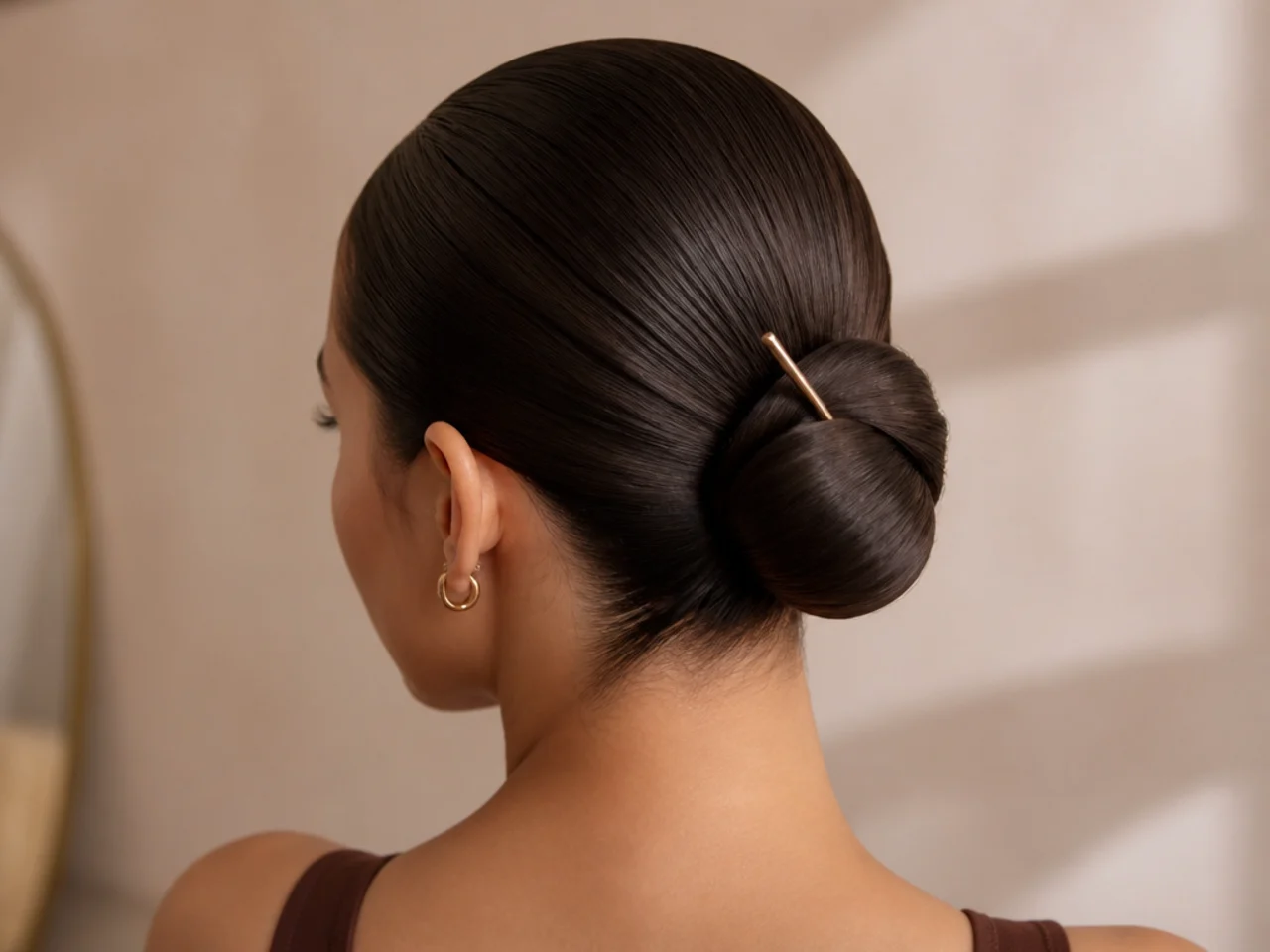 A sleek bun with a single pin