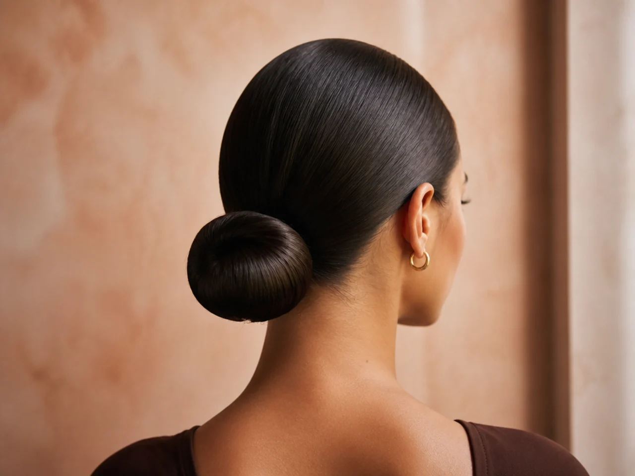 A sleek low bun finished with serum