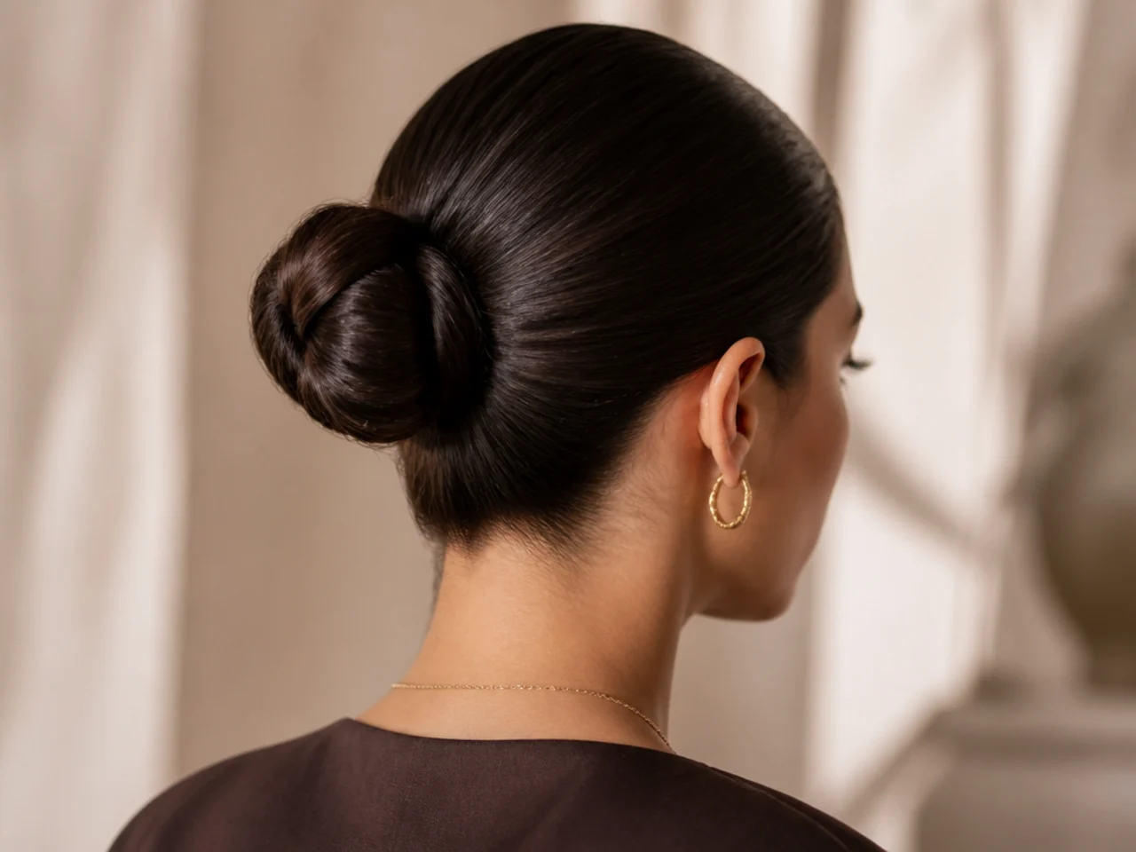 A sleek mid-height bun