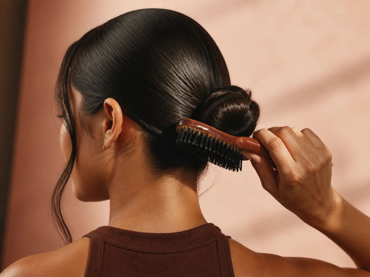 A boar bristle brush being drawn through the length