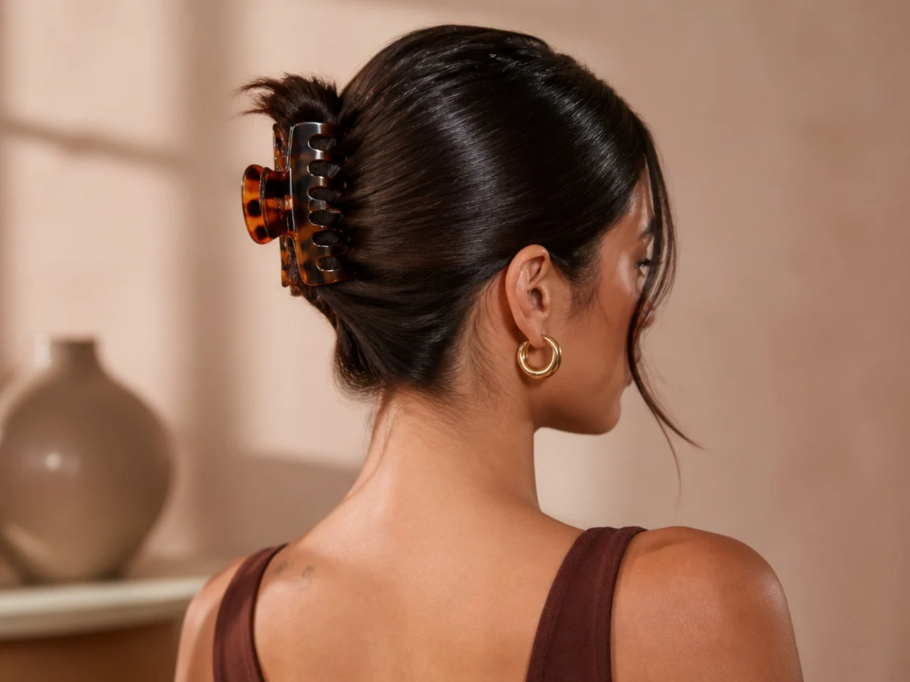 A glossed sleek clipped style catching the light