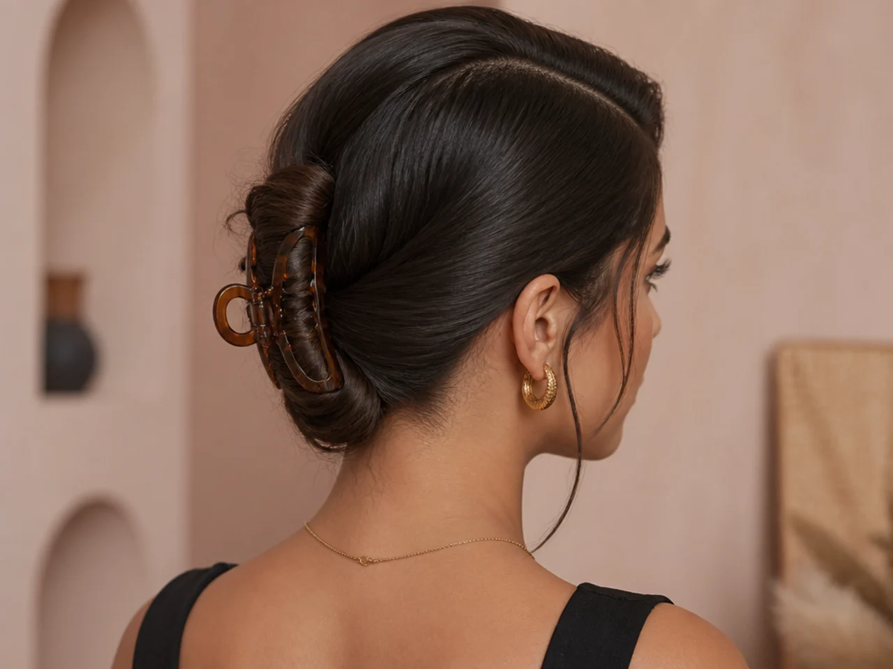 A deep side part with a sleek clipped section