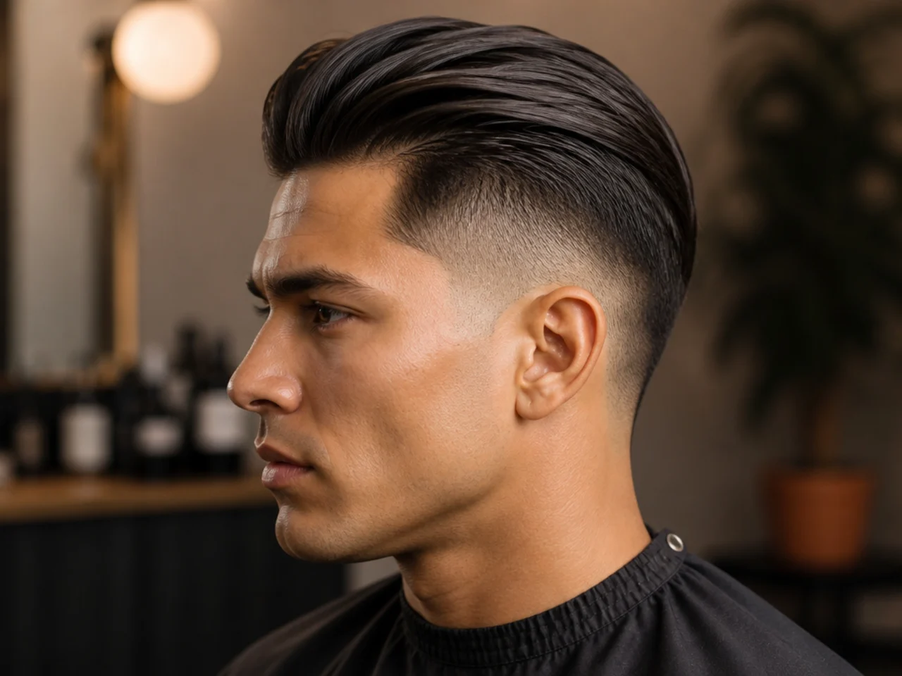 Boy with a slick back undercut showing sharp disconnect between long top and buzzed sides