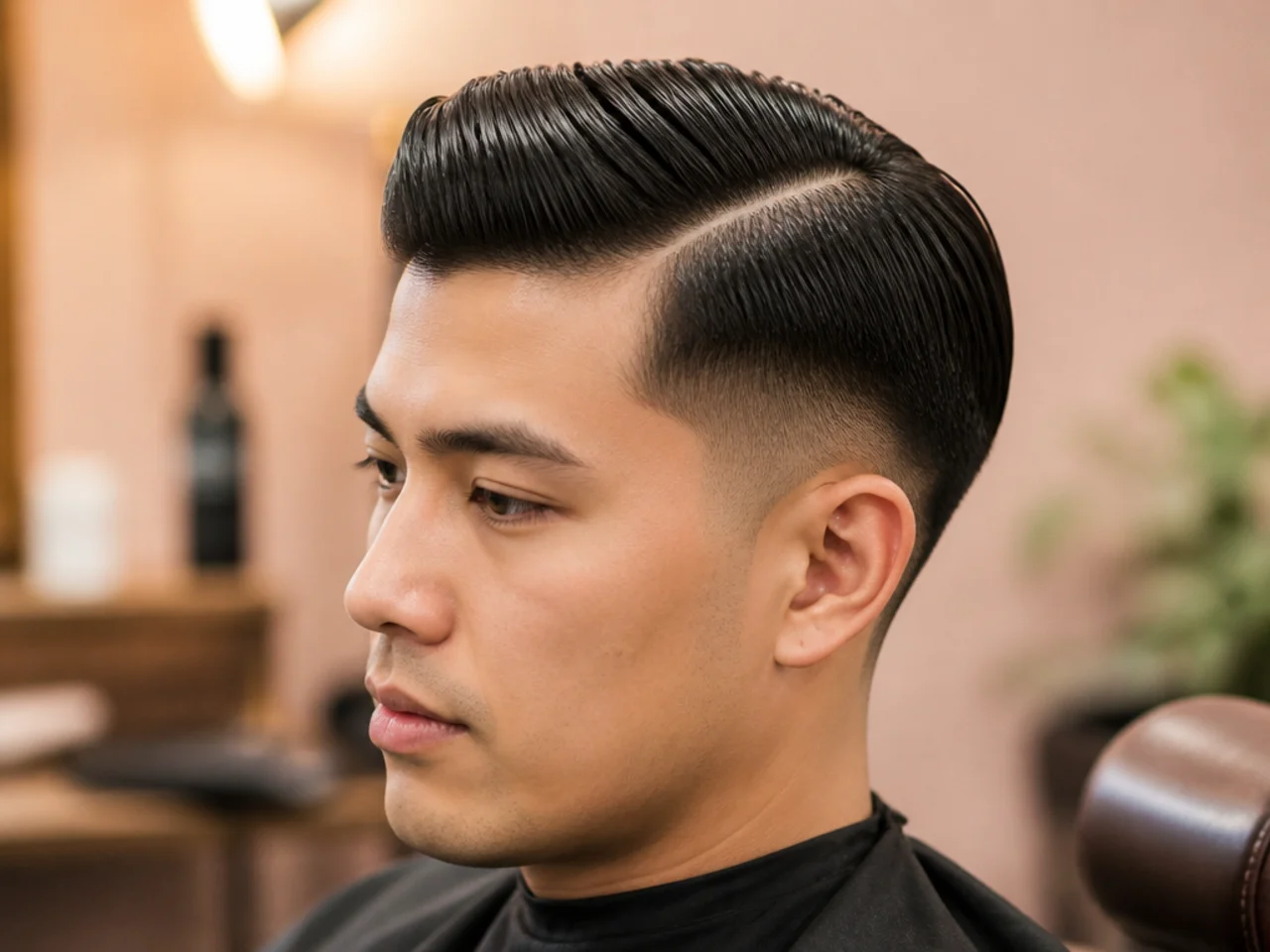 Boy with a slick back styled with a soft side part on the natural side