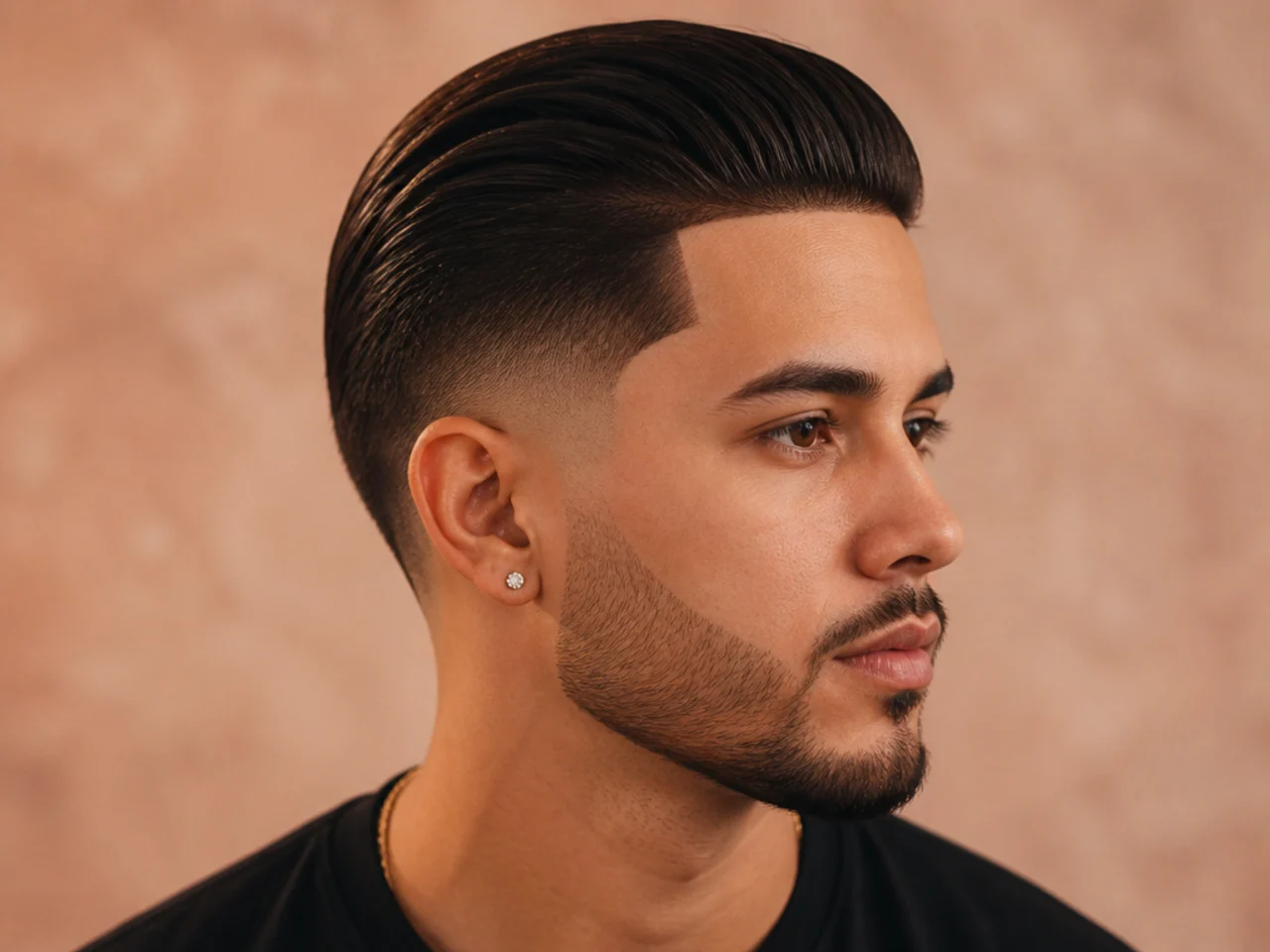 Boy with a slick back and a razor-sharp hairline edge-up at the temples