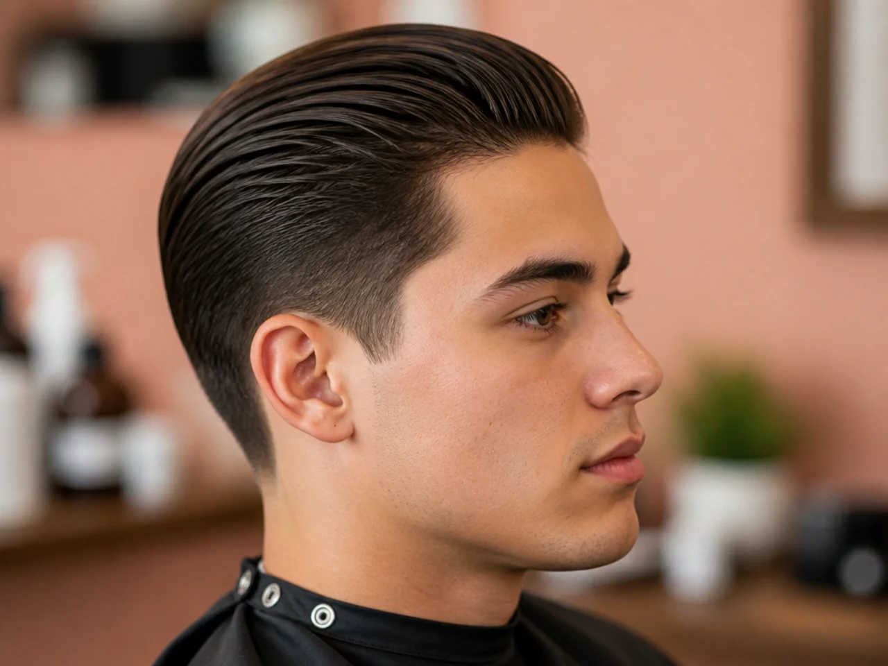 Younger boy aged 8 to 9 with a short slick back on fine straight hair
