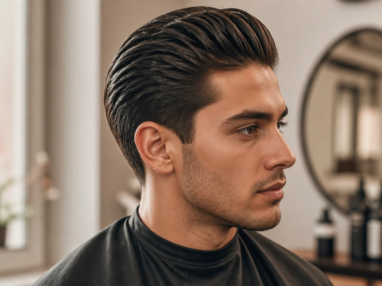 Young boy showing the barber a phone photo of his desired slick back haircut