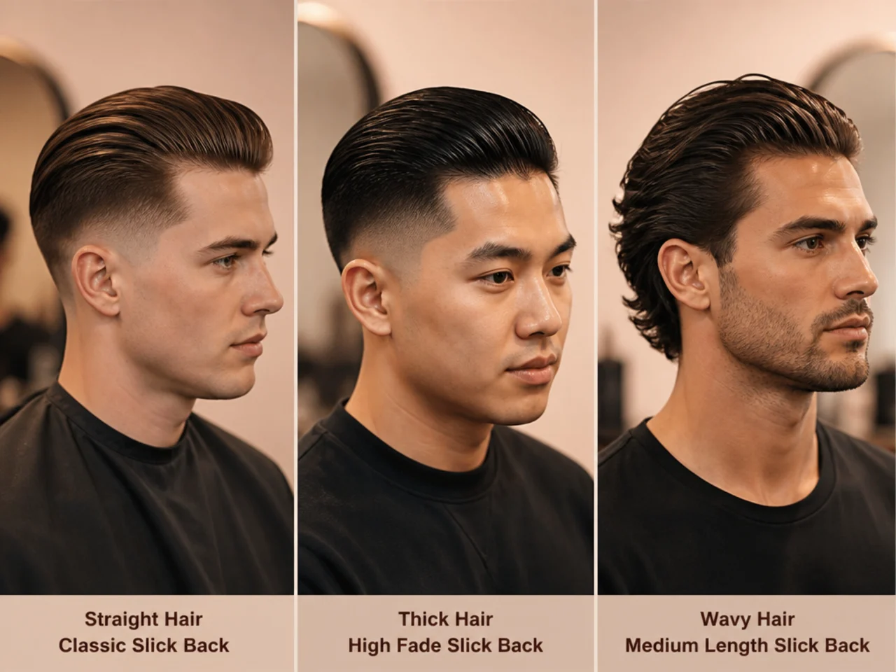 Barber consulting with a young boy about a slick back haircut in the chair
