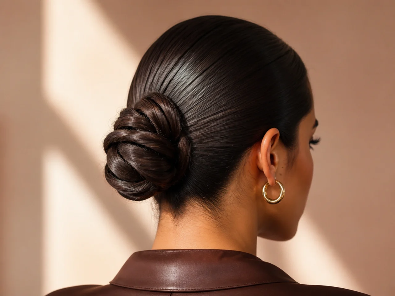 A slick back bun on thick hair