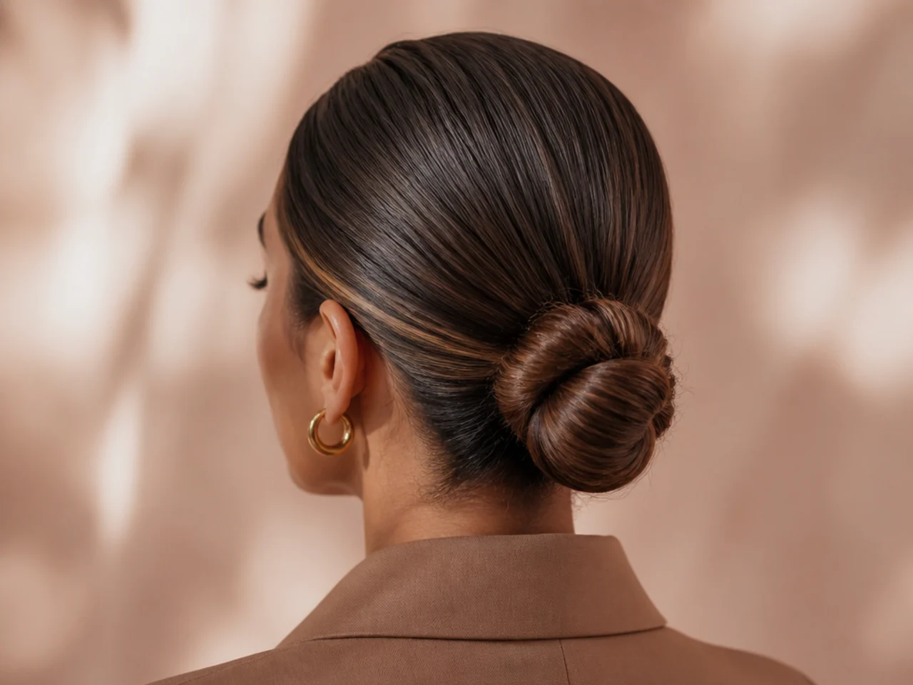 A slick back bun on second-day hair