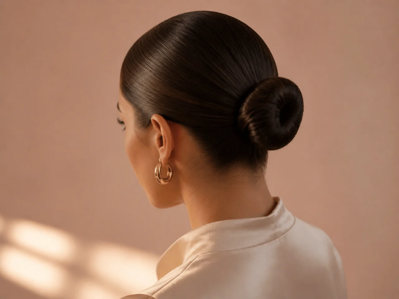 A slick back bun with a centre part