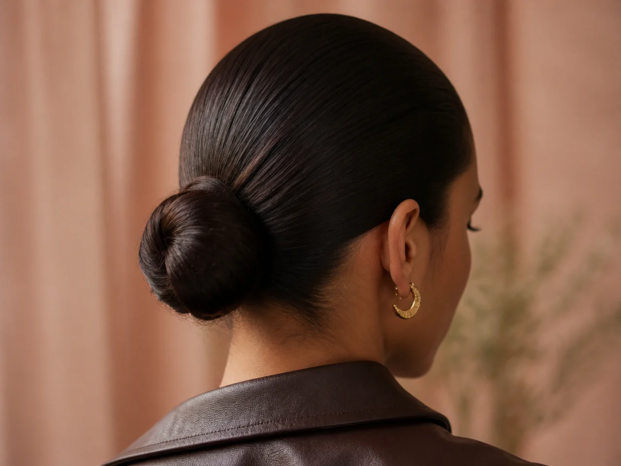 A slick back bun with no parting