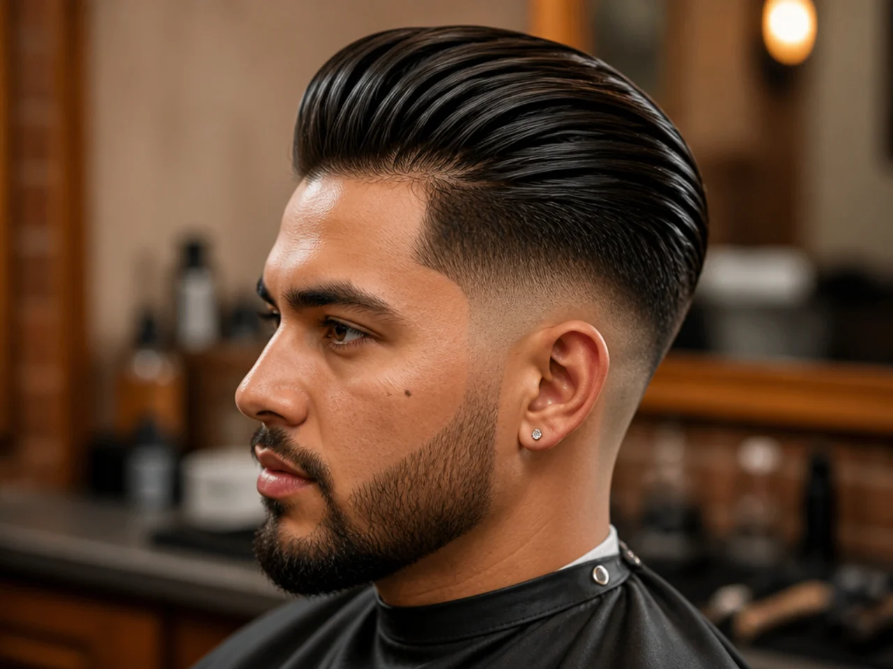 Barber consultation for a slick back fade haircut with reference photos