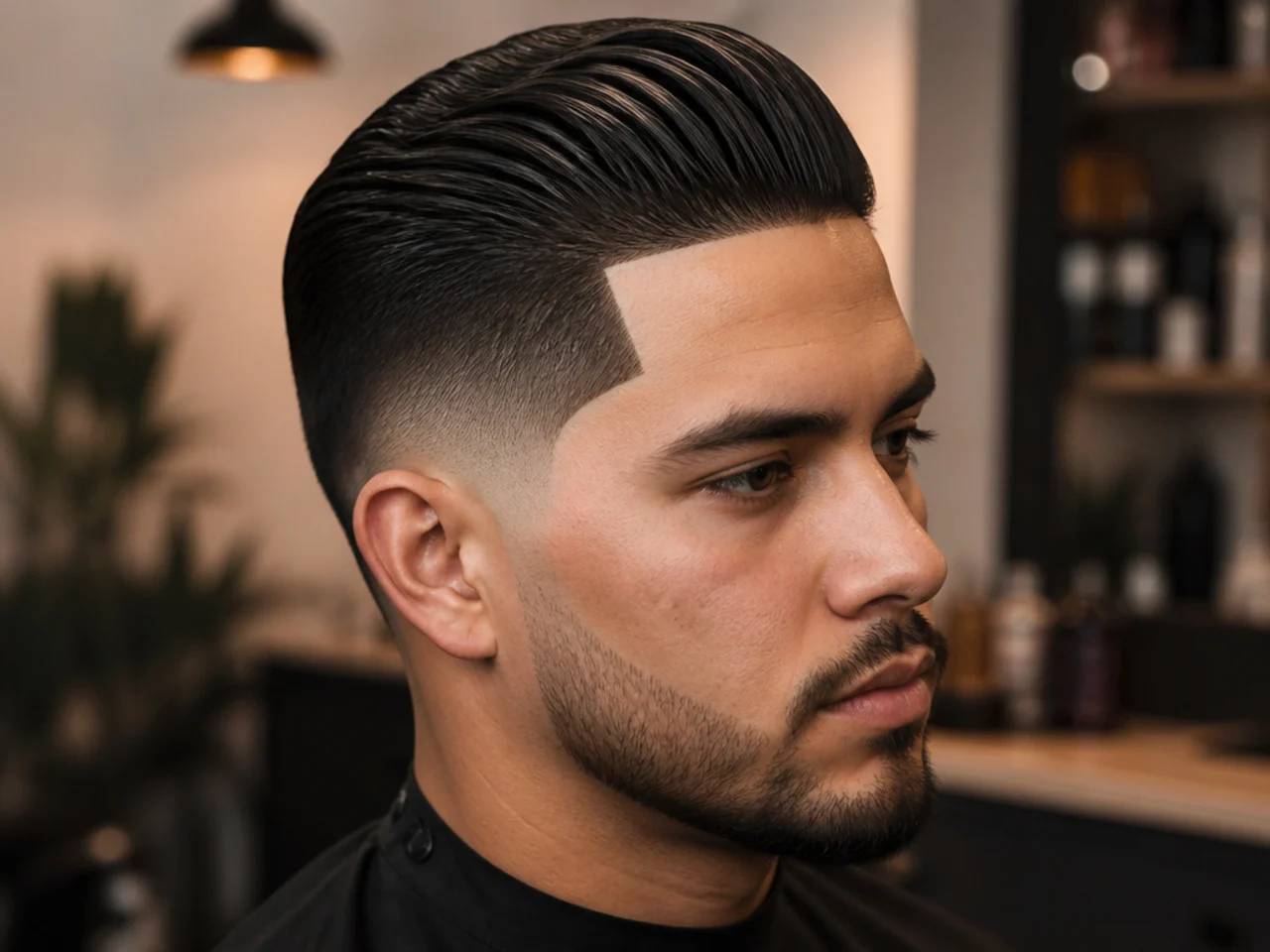 Edgy Slick Back Fade with Line Up