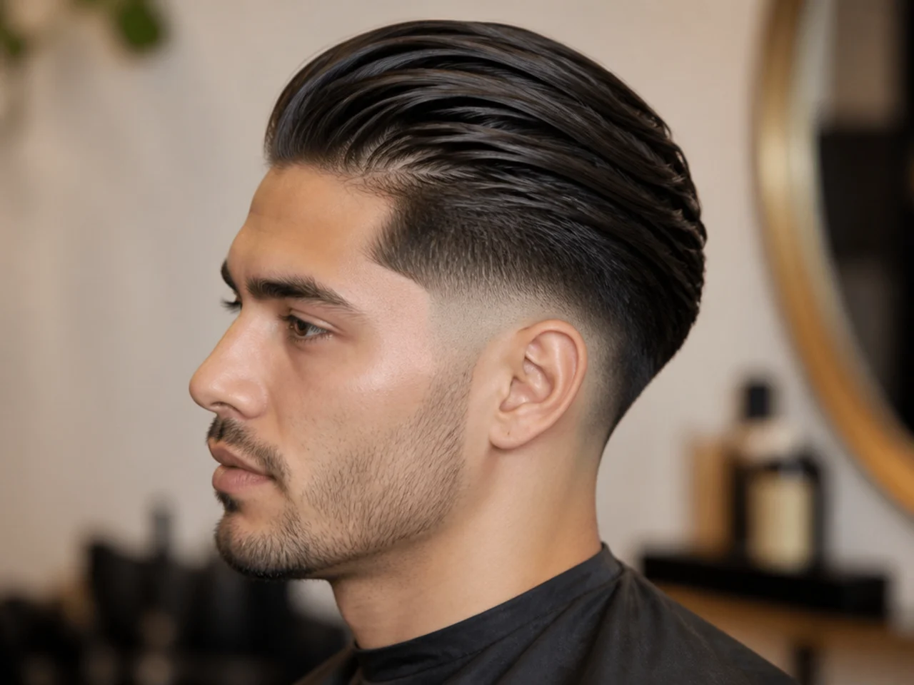 Long Hair Slick Back Taper Fade
