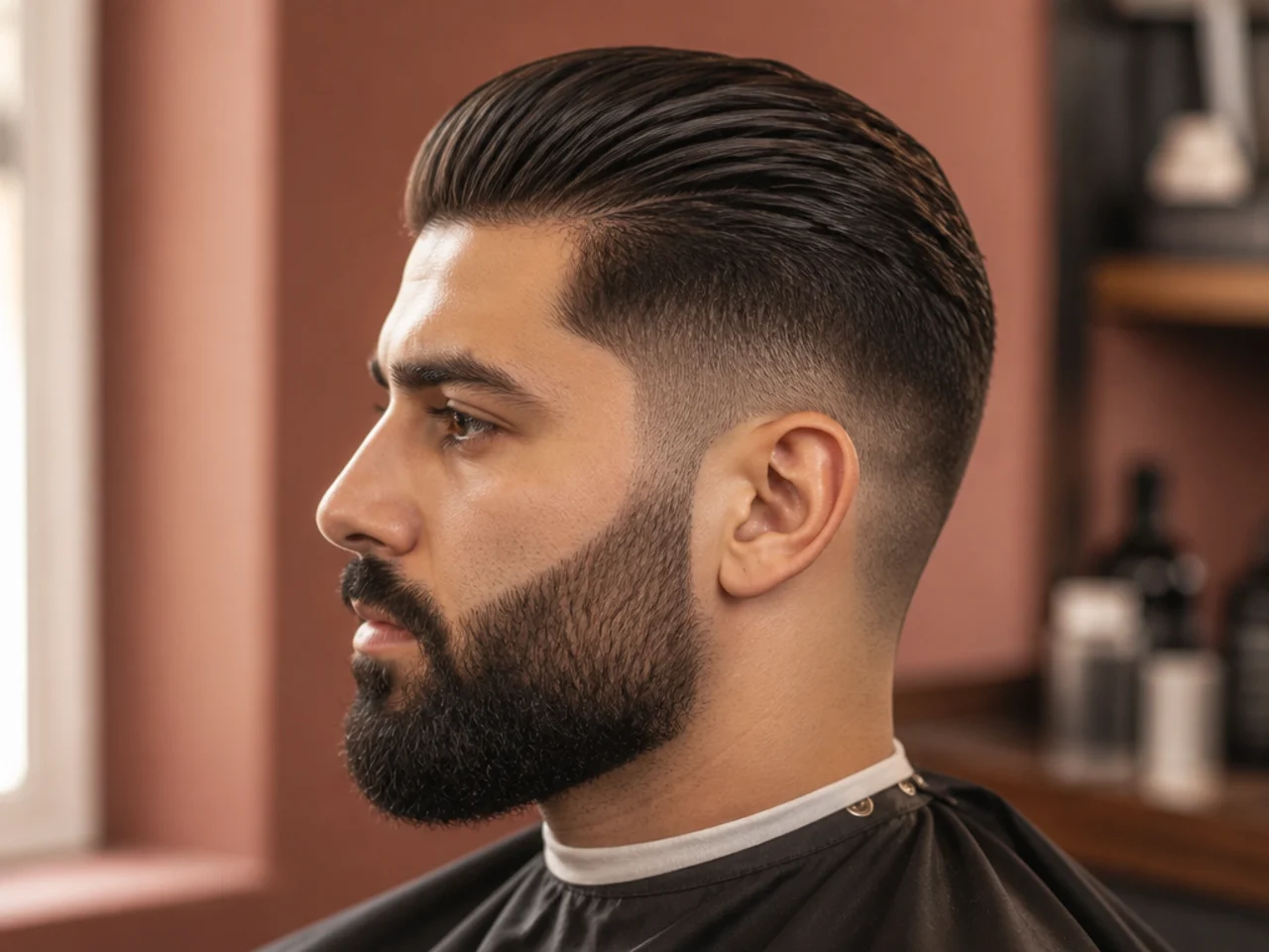 Slick Back with Short Sides and Beard