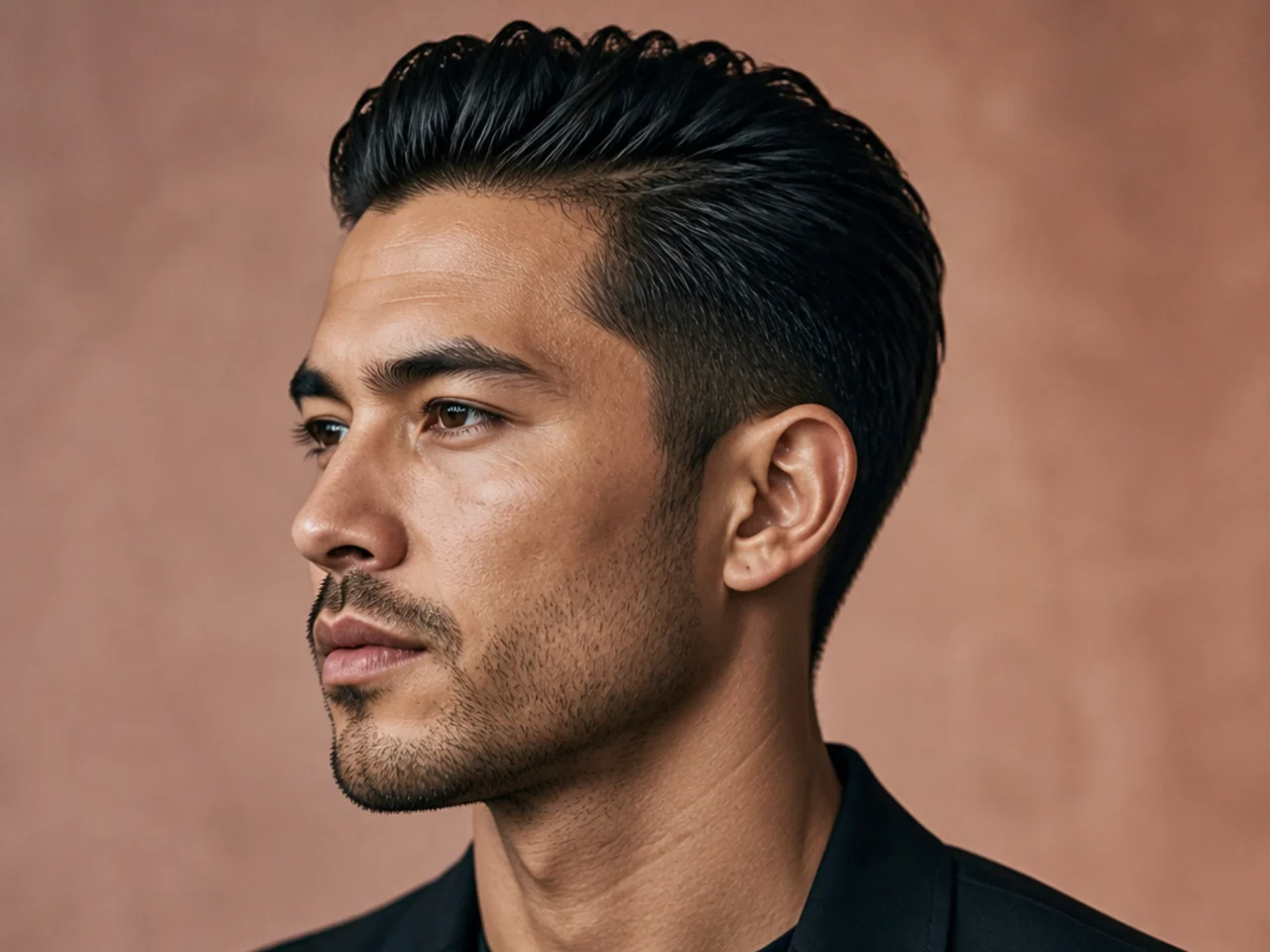 Short slick back mens haircut on fine hair with a low fade and clean neckline
