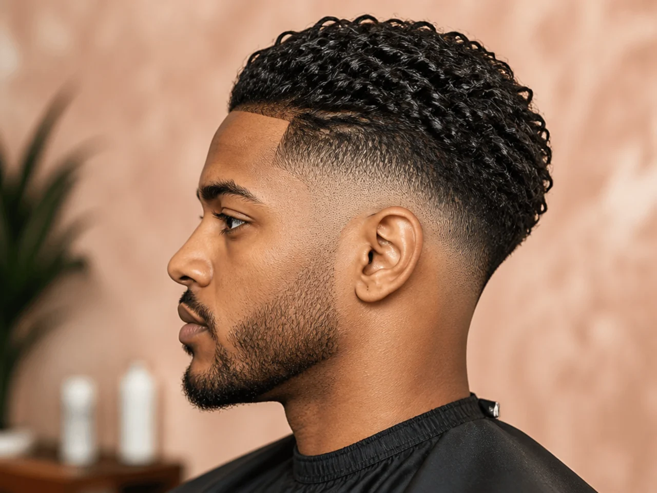Coily slick back undercut fade on 4A hair with high skin fade and defined pattern brushed backward