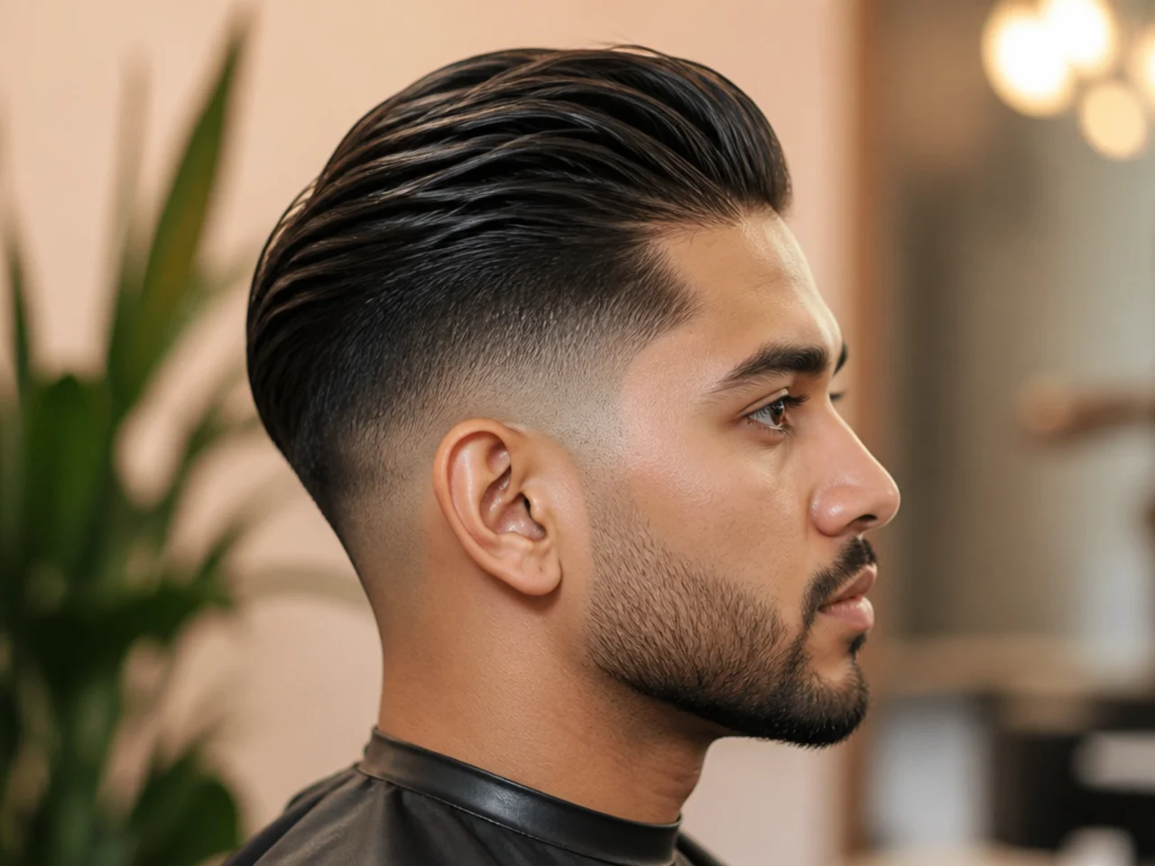 Taper fade slick back undercut with clean neckline and #2 disconnected upper sides