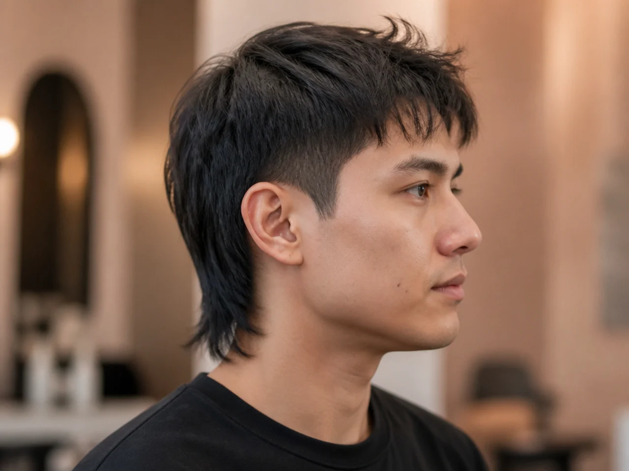Beginner straight-hair mullet with soft point-cut top and feathered nape