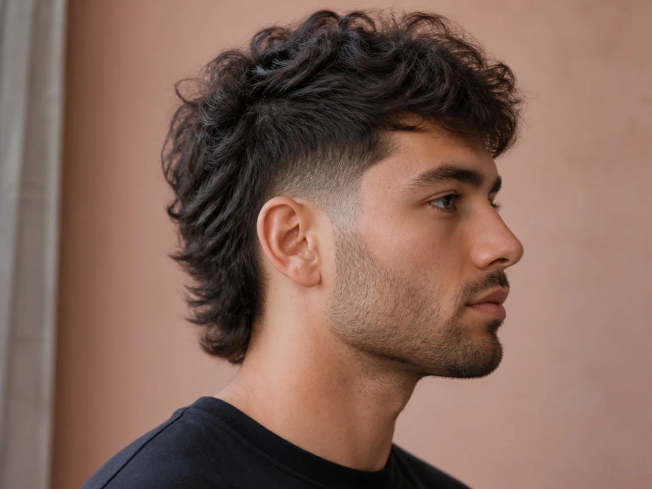 Grown-out taper mullet with softly grown perimeter and a hint of length at the nape