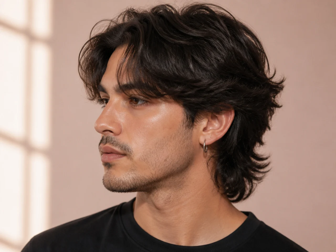 Curtain fringe subtle mullet with soft parted fringe and short nape length