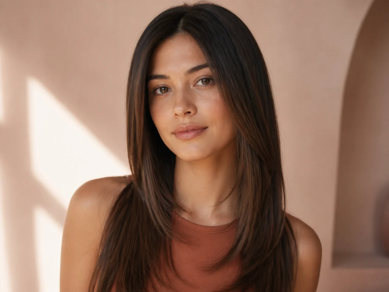 The same hair blow-dried straight